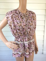 Sheer Print Blouse Summer Floral 70s Boho Hippie Romantic M - $14.00