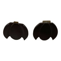 Vtg Art Deco Black Bakelite belt buckle Lotus Tulip Flower MCM Retro Pair Set - £51.55 GBP