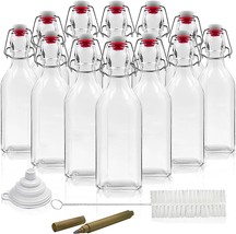 Nevlers 8.5 Oz Sq.Are Swing Top Glass Bottles | 12 Pack Flip Top, And Marker - £35.65 GBP