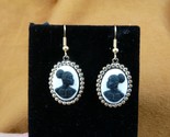 CAE1-49) RARE African American LADY black + white CAMEO dangle Earrings ... - $23.36
