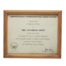 Vintage Framed Republican Presidential Task Force Merit Certificate 1986... - $46.26