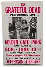 Grateful Dead San Fransisco 1972 Jefferson Airplane Cardstock Concert Po... - $12.86