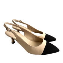 Aukis Women&#39;s Size 10 M Black Beige Pointed Toe Slingback 2.5&quot; Heel Shoes - $15.94