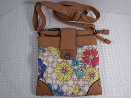 Rosetti Shoulder Hand Bag Purse Colorful Floral Pattern Brown Trim/Strap Zip EUC - £7.38 GBP
