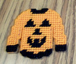Halloween Pumpkin Sweater, Fridge, Needlepoint, Handmade, Gift, Party De... - $6.00