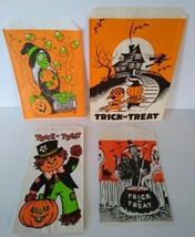 Halloween Candy Trick Or Treat Bags Scarecrow Green Face Witch Ghost Cats (4) - £11.58 GBP
