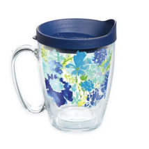 NEW Tervis Tumbler MUG 16oz Meadow Floral Double Wall with Blue Travel Lid - $22.87