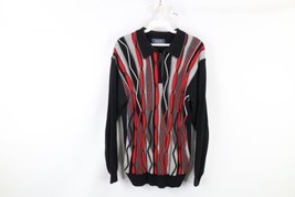 Vintage 90s Coogi Style Mens Medium Ed Bassmaster Striped Knit Collared Sweater - £45.70 GBP