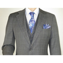 Men Apollo King 3pc Classic Suit A303 Gray white window pane 100% Wool image 5