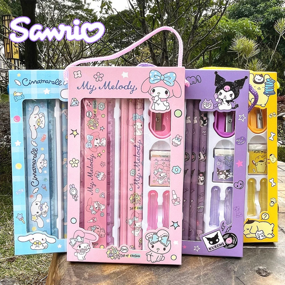 Sanrio Stationery Set Pencil Eraser Ruler Kawaii My Melody Kuromi Cinnamoroll - £8.23 GBP