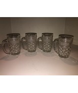 4 Vintage Anchor Hocking Wexford Clear Glass Mugs Beer Stein Tankards 16... - $36.00