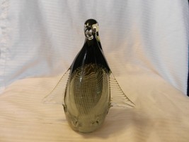 Black And White Glass Penguin Figurine With Wings Spread 7.75&quot; Tall - £59.95 GBP
