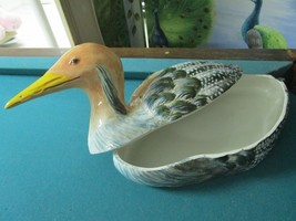 LARGE HAND PAINTED ITALIAN DUCK TUREEN COVERED BOWL CENTERPIECE 9 X 19 &quot;... - £74.00 GBP