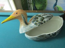 LARGE HAND PAINTED ITALIAN DUCK TUREEN COVERED BOWL CENTERPIECE 9 X 19 &quot;... - £75.36 GBP