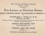 Vintage Ephemera 1938 Wichita Ks Gratuito Lecture On Cristiano Scienza B... - £9.78 GBP