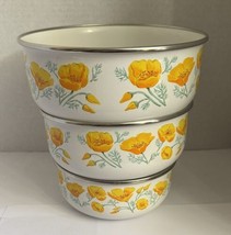 Kobe Kitchen Yellow Poppy Enamelware 3Pc Nesting Bowl Set Japan 1970s Vi... - £22.94 GBP