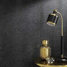 (Charcoal Black, 17 7/8&quot; X 4 72 1/4&quot;) Crocodile Wallpaper Lavish Black Wallpaper - £41.55 GBP