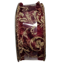 Wired Craft Ribbon Sheer Burgundy Maroon Gold Glitter Christmas Wedding 30 ft - £7.96 GBP