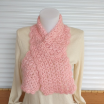 Peach knit spring scarf,crochet lace scarf women, handmade keyhole knit scarf - £28.95 GBP