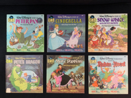 MINT LOT of 6 Walt Disney&#39;s Story of Cinderella Peter Pan Snow White Book Record - £34.44 GBP