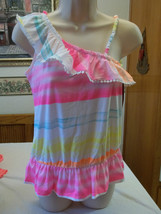 Arizona Girls One Shoulder Tank Top Size Medium 10/12 Pink Multi Color New W Tag - £9.22 GBP