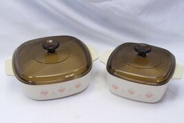 Corning Ware Forever Yours Heart Casseroles 2 Liter + 1.5 Liter Pink Hearts - $26.45