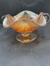 Vintage Marigold Carnival Glass Question Mark Pedestal Candy Dish Bowl - $11.39