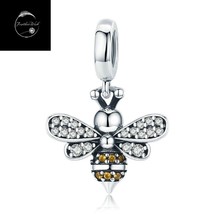 Genuine Sterling Silver 925 Honey Bumble Bee Insect Charm For  Bracelets With CZ - £15.84 GBP