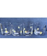 Set 4 Hand Blown Fused Daisies Rocks Glasses Daisy Lowball Glass Barware... - £47.90 GBP
