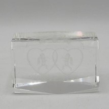 Etched Cupid Cherubs Love You Valentines Day Glass Paperweight - $9.89