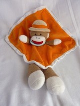 Baby Starters Orange Sock Monkey Tan Safari Hat Rattle Security Blanket Lovey - £14.80 GBP