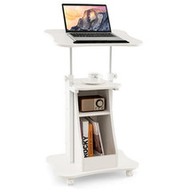 Mobile Podium Stand Height Adjustable Laptop Cart with Tilting Tabletop and Stor - $148.49
