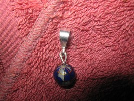 Vintage Blue MINI 10MM 925 Sterling Silver Globe Gemstone Pendant Charm Necklace - £11.93 GBP