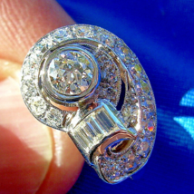 Earth mined Diamond Deco Engagement Ring 1.41CT Antique Solid Platinum Statement - $7,310.25