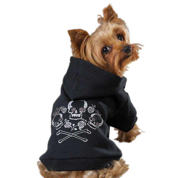 Dog Hoodies Rhinestone Crowned Skull Crossbone Bad To The Bone Black Pet Sweater