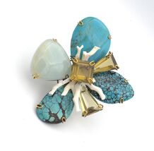 Massive 90s IRADJ MOINI Semi-Precious Stones Turquoise White Coral Jade PIN - $1,988.95