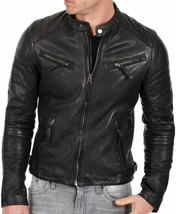 Black Men&#39;s Real Lambskin Leather Jacket New Handmade Stylish Biker Moto... - $108.70+