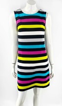 Worthington Shift Dress Small Black Pink Blue White Striped Scuba Knit Stretch - £23.74 GBP