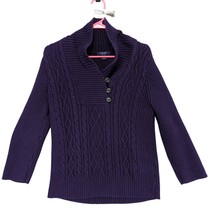 Chaps Women&#39;s L Purple Cable Knit Cotton Sweater, Whimsigoth Preppy Casual - $24.00