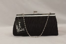 Satin Evening Bag Rhinestones Purse Clutch Formal Prom Wedding Optional Chain - £7.06 GBP