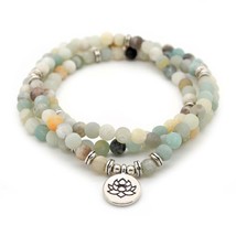 Amazonite Prayer Beads 108 6mm Stretch Wrap Bracelet Necklace Aqua Lotus Mala - £11.95 GBP