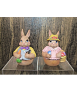 Pair of Vintage 1992 Scioto Hand Painted Ceramic Rabbit Figurines Easter 4&quot; - £15.77 GBP