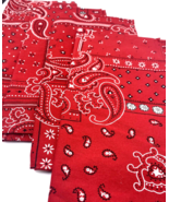 Red Bandana Print Cloth Fabric Napkins Set Lot 4 Red &amp; White Country Far... - $38.16 CAD