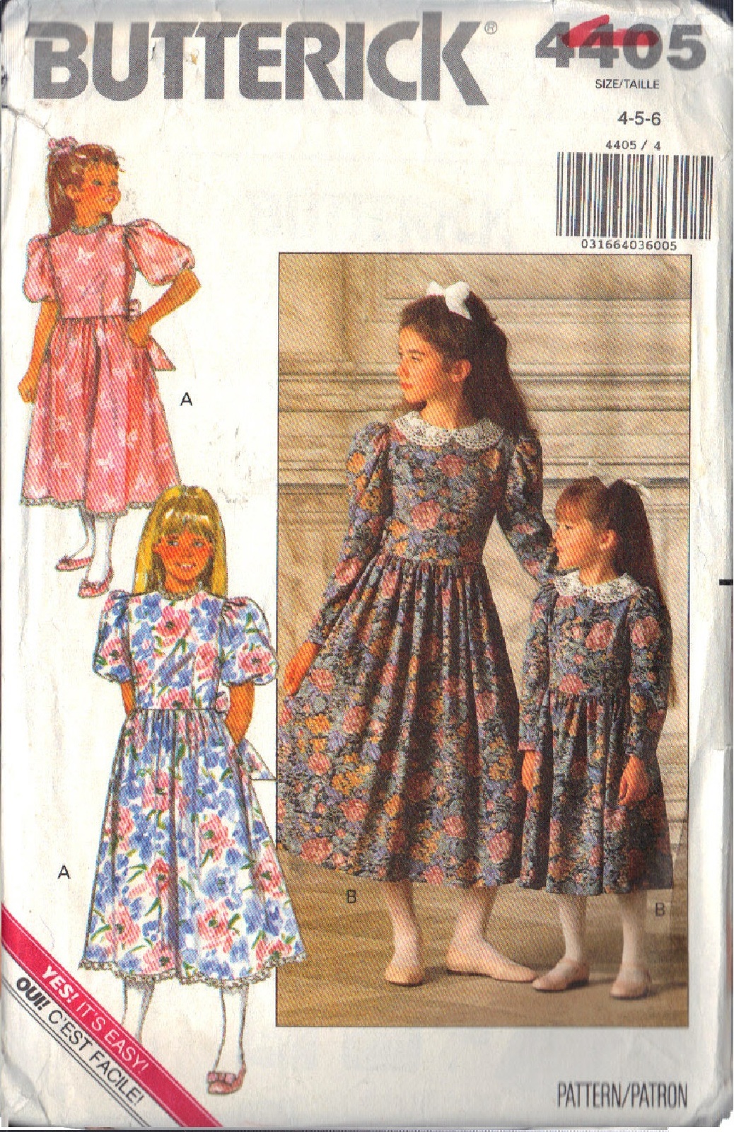 BUTTERICK PATTERN 4405 SIZE 4/5/6 GIRL&#39;S DRESS 2 VARIATIONS - $3.00
