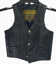 Boys Hudson Genuine Leather Biker Vest Black Inside Pockets Silver Buttn Size XS - £22.60 GBP
