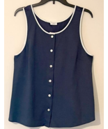Sferra Caricia Buttoned Tank Top in Navy/White Cotton Sateen Extra Large... - $75.90