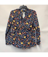 Style &amp; Co Women XS Industrial Blue Floral Print Lace Up Long Sleeve Top... - $24.49