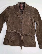 G III Womens Size S Brown Leather Jacket Belted Quilt Lined 4 Button - £31.06 GBP