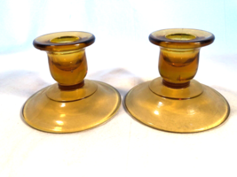 2 Amber Depression Glass Candle Holders - £19.54 GBP