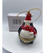 Penguin Porcelain Surprise Gift Hinged Trinket Box Christmas Tree Ornament - £11.20 GBP